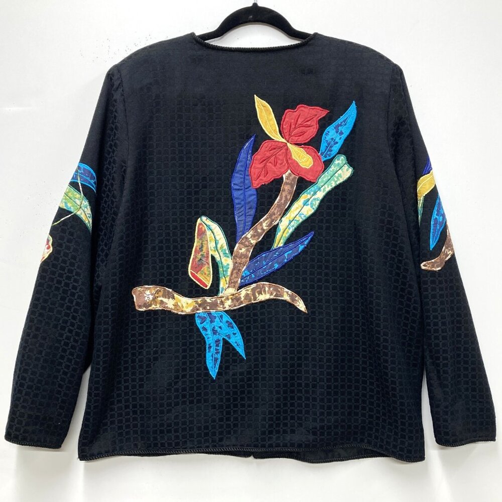 Allure Black Jacket, Size Large, Embroidered Applique‎ Tropical Birds Flowers - Picture 9 of 14
